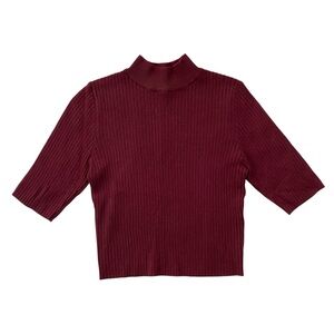 Say What? Mock Neck Maroon Burgundy Red Ribbed Knit Crop Top Women's Size L